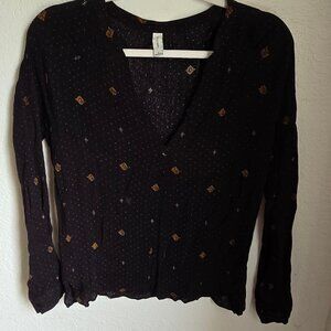 Gentle Fawn Black Boho Long Sleeve V-Neck Blouse Size Small